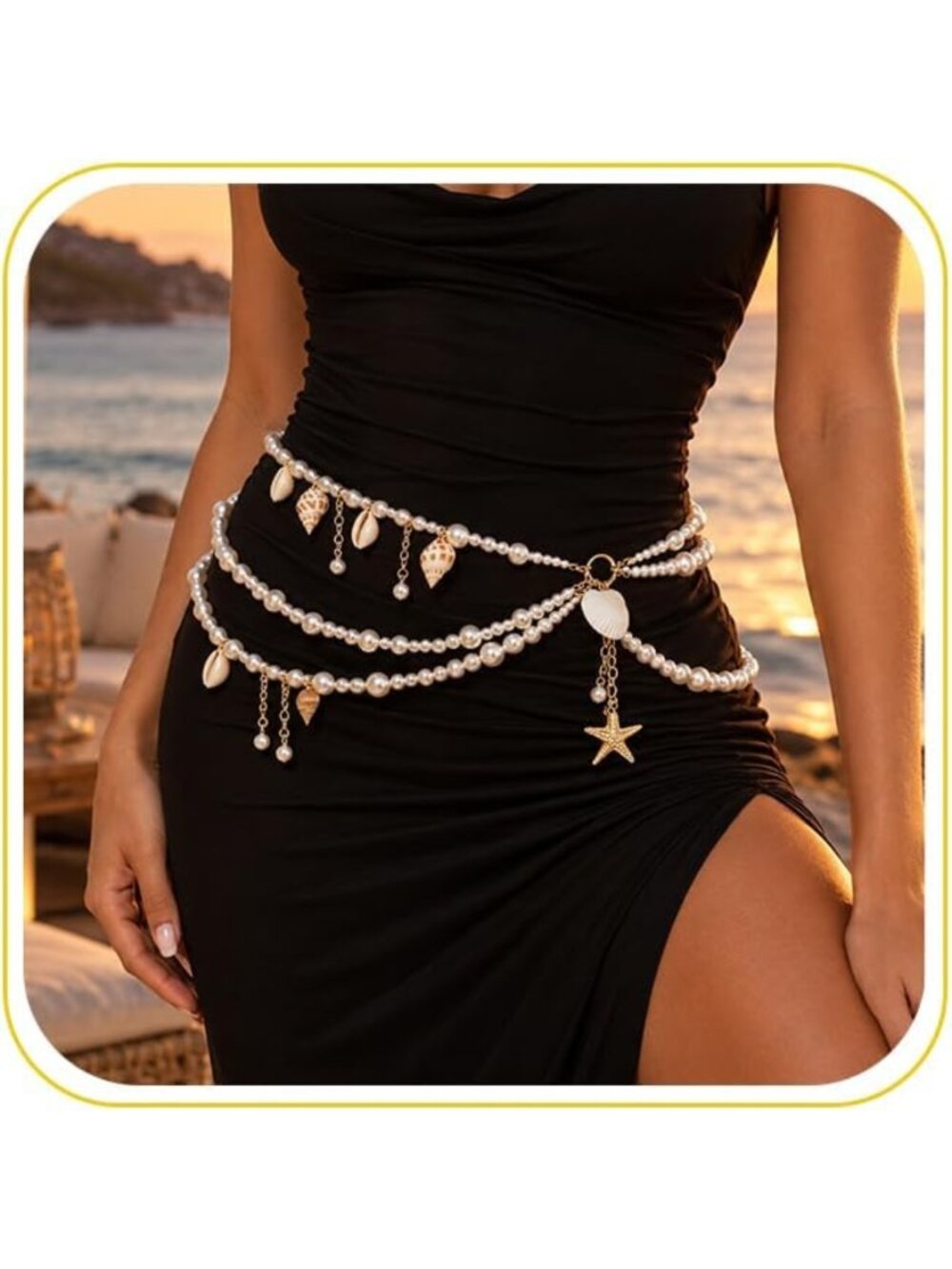 Multi-Layered Pearl Shell Conch Waist Chain Belt for Summer Beach Festival Rave
